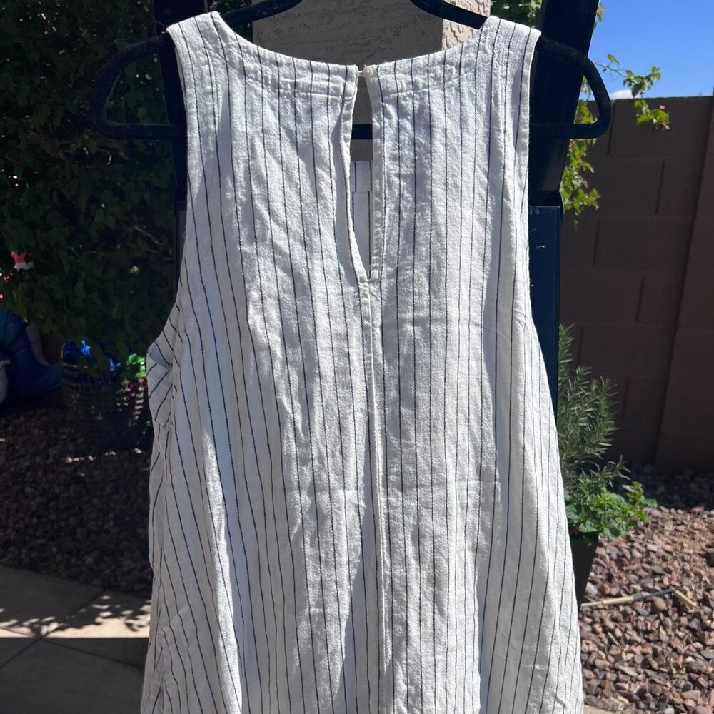 SZL White ivory black pinstripe linen tank dress. wide neck. - Picture 5 of 7